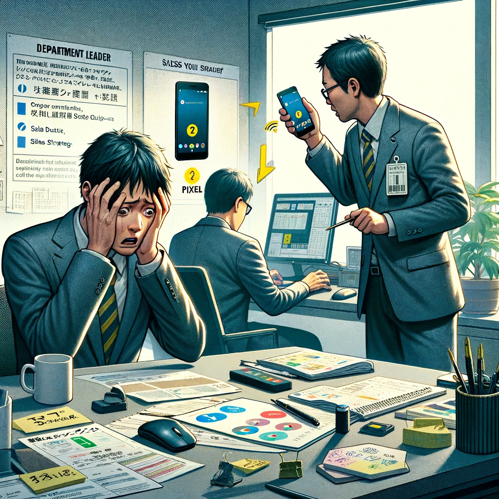 DALLE-2024-04-04-165620-Create-an-illustration-in-the-same-style-as-the-previous-Japanese-office-setting-depicting-a-scenario-where-one-of-the-employees-has-just-realized-th - innovaTopia 紛失したスマートフォンと重大な脆弱性