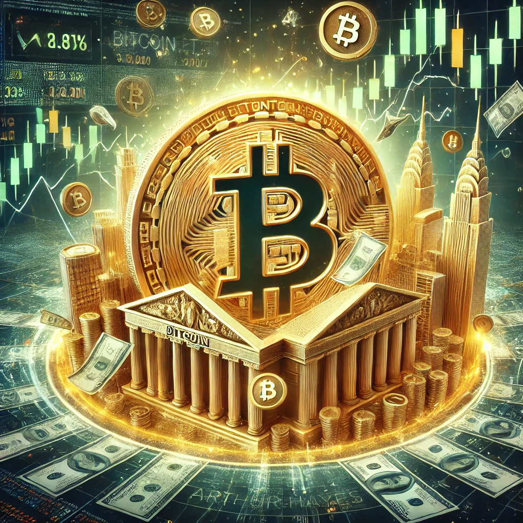 DALLE 2024-10-22 064842 - A digital illustration highlighting Bitcoin ETFs attracting billions from traditional finance as emphasized by Arthur Hayes The image shows a giant - innovaTopia ビットコインETF、伝統金融から数十億ドルを引き寄せる可能性―アーサー・ヘイズ氏が市場非効率性と相関性の低さを強調 - innovaTopia - (イノベトピア)