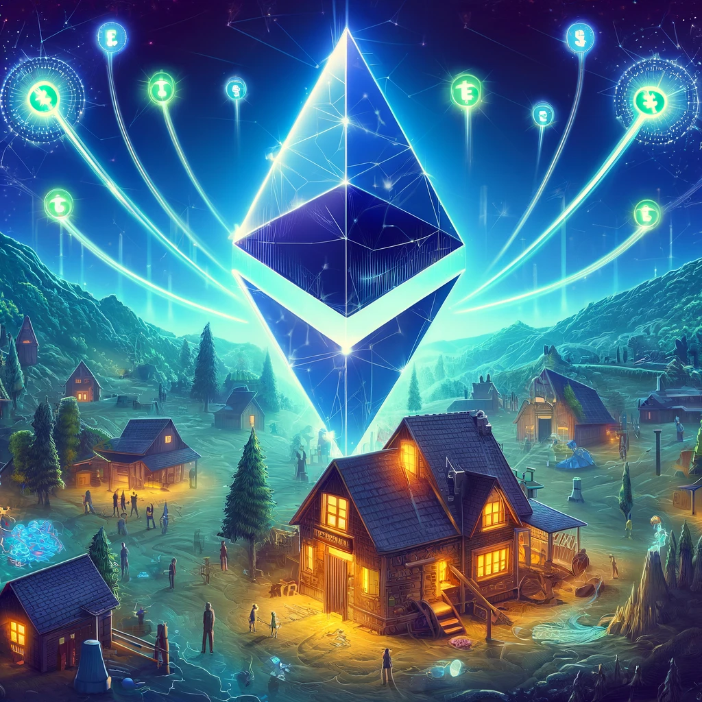 DALLE 2024-06-10 130535 - Ethereums historical upgrade Dencun focusing on gas fee reduction and transaction efficiency with blockchain and crypto elements - innovaTopia Ethereum、歴史的アップグレード「Dencun」導入へ – ガス代削減とトランザクション効率化を実現 - innovaTopia - (イノベトピア)