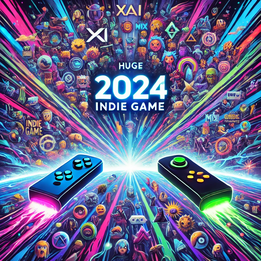 DALLE 2024-10-11 082006 - A futuristic and energetic illustration of two game consoles one representing Xai and the other representing The Mix with colorful energy beams conn - innovaTopia XaiとThe Mix、2024年に100以上のインディーゲーム導入への大型提携発表! - innovaTopia - (イノベトピア)