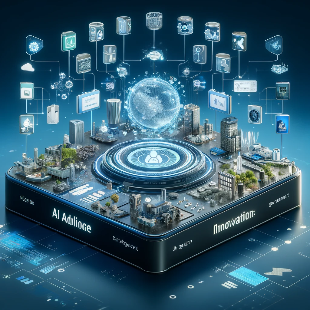 DALLE 2024-04-10 095649 - Imagine a futuristic platform symbolizing IBM watsonxs comprehensive approach to enterprise AI adoption This platform is equipped with multiple AI m - innovaTopia IBMのAIへの取り組み、Watsonxの実力と他のAIとの比較分析。個人での使用は? - innovaTopia - (イノベトピア)