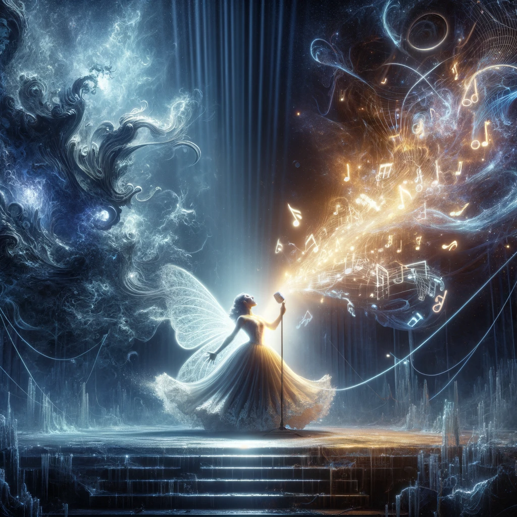 DALLE 2024-04-11 184347 - In a metaphorical battle of light versus darkness imagine a scene where a heroic opera singer stands boldly on a stage her voice emanating powerful - innovaTopia Operaブラウザの開発版でローカルLLMを実現。Opera ARIAをインストールしてみた - innovaTopia - (イノベトピア)