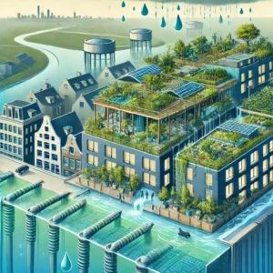 アムステルダムが雨水捕捉の青緑屋根で洪水対策を強化