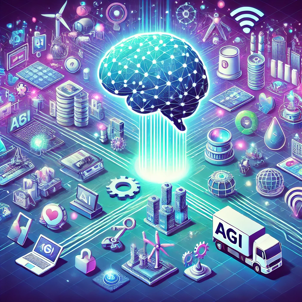 DALLE 2024-10-08 073126 - A futuristic illustration for an article titled 人工一般知能AGIが約束する未来全産業に革命をもたらすか The scene shows a diverse range of industries from healthcare to m - innovaTopia 人工一般知能(AGI)が約束する未来:全産業に革命をもたらすか - innovaTopia - (イノベトピア)