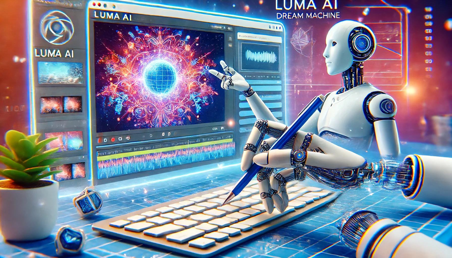 DALLE 2024-06-13 230525 - A beautiful realistic high-resolution illustration of a futuristic web browser with a video creation interface A robot hand is drawing a storyboard - innovaTopia Webで完結、Luma AI Dream Machine、SoraよりもKlingよりも身近に使える動画生成AI - innovaTopia - (イノベトピア)