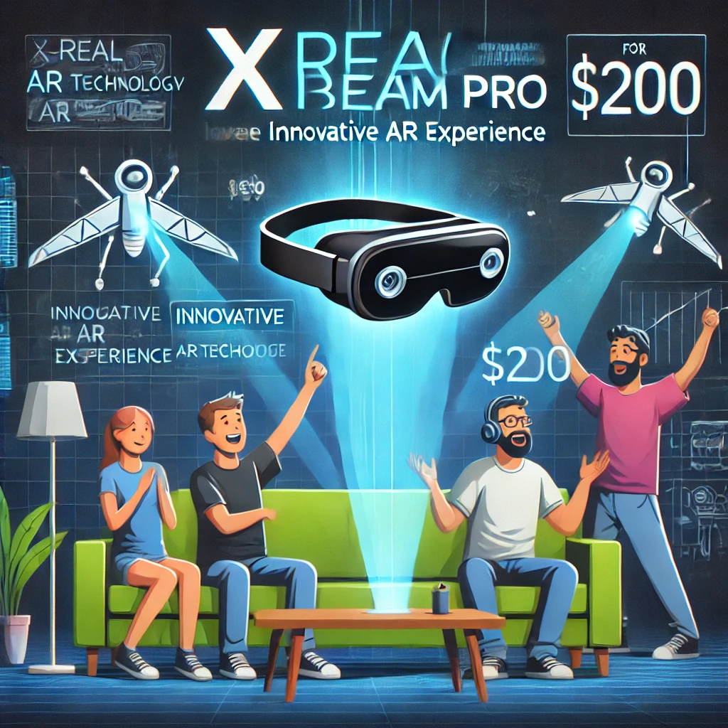 DALLE 2024-06-19 023429 - An image showing the announcement of Xreal Beam Pro for 0 offering innovative AR experience with symbols of AR technology pricing and excited c - innovaTopia Xreal Beam Pro発表:200ドルでAR体験を革新、予約開始へ - innovaTopia - (イノベトピア)
