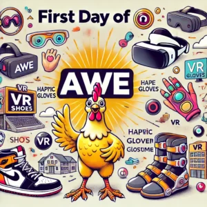 AWE初日、注目のVR靴と触覚手袋、巨大鶏コスプレが話題沸騰