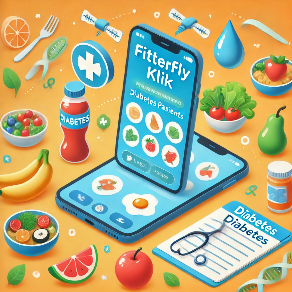 DALLE 2024-07-18 054707 - An illustration showing the Fitterfly Klik app for diabetes patients meal management The scene includes a smartphone with the app interface healt - innovaTopia 糖尿病患者の食事管理を革新、「Fitterfly Klik」アプリ登場 - innovaTopia - (イノベトピア)
