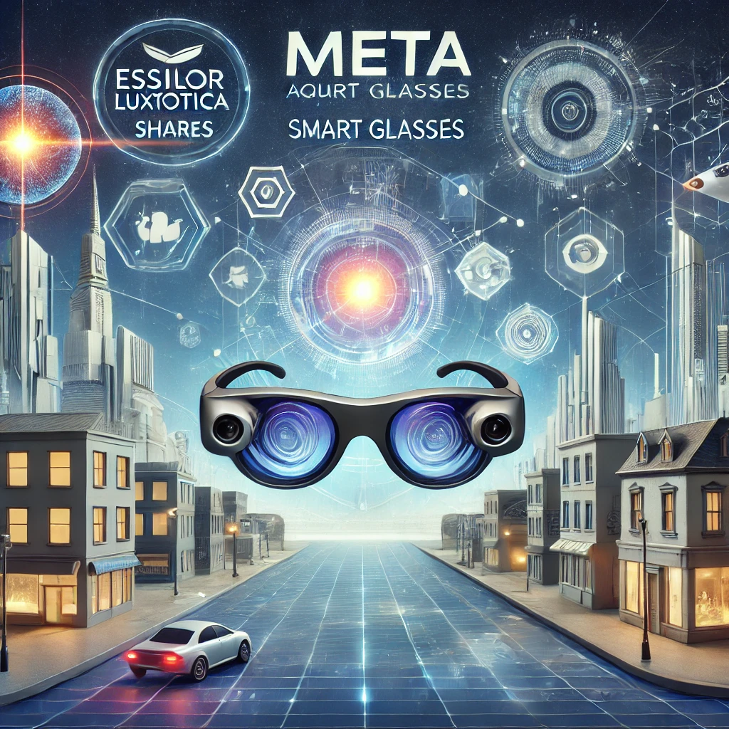 DALLE 2024-07-19 043737 - An illustration of Meta acquiring EssilorLuxottica shares to accelerate the smart glasses market The scene includes smart glasses Meta and EssilorLu - innovaTopia Meta、EssilorLuxottica株取得でスマートグラス市場を加速 - innovaTopia - (イノベトピア)