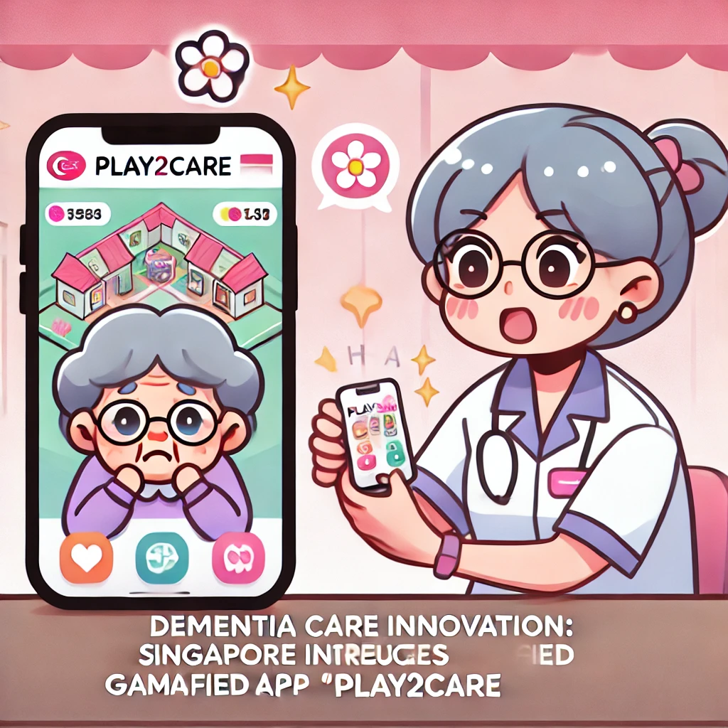 DALLE 2024-07-19 214250 - Dementia care innovation_ Singapore introduces gamified app Play2Care depicted in Anime style with cute and moe elements The image should show an - innovaTopia 認知症ケア革新:シンガポール発、ゲーム化アプリ「Play2Care」登場 - innovaTopia - (イノベトピア)