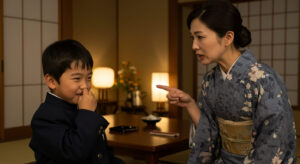 日本人の男の子が鼻ををほじっていてお母さんにたしなめられてる - innovaTopia - （イノベトピア）