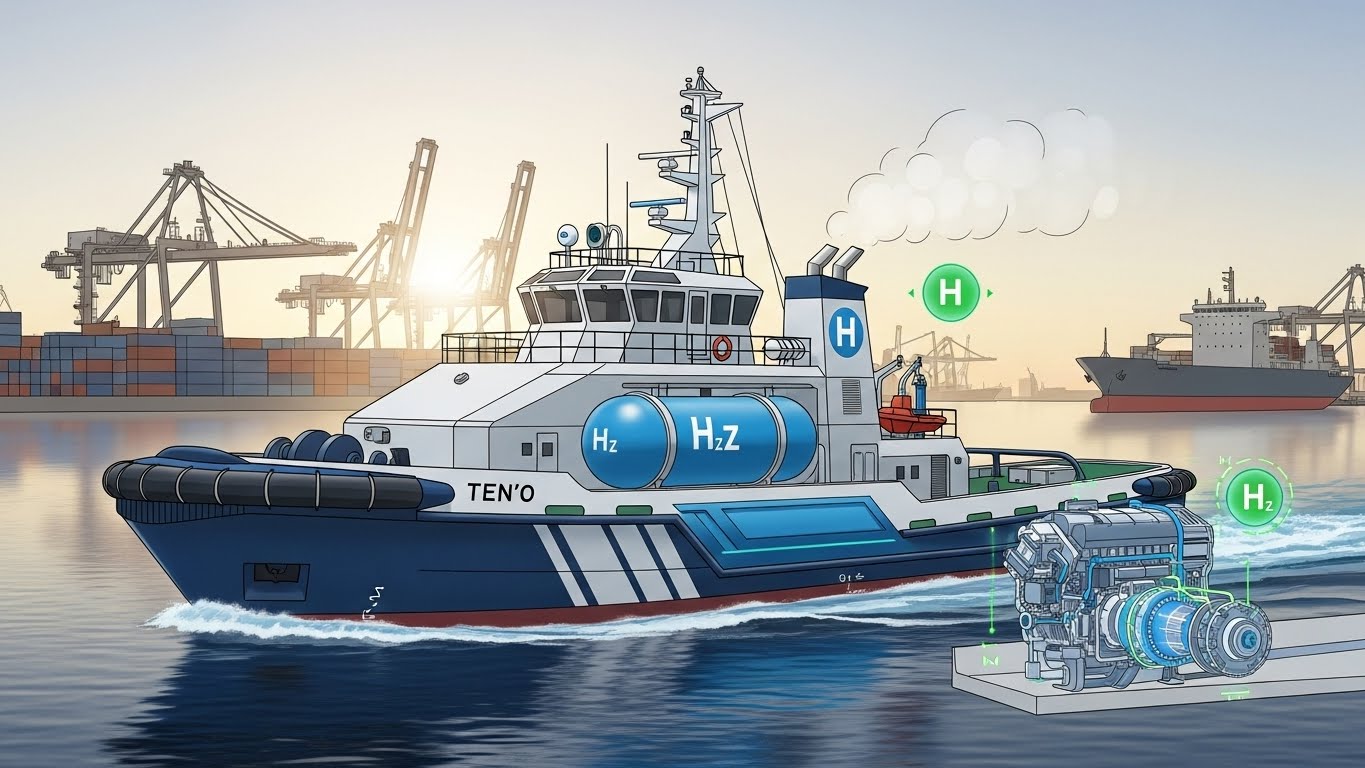 水素混焼エンジン搭載タグボート「天歐」、世界初のゼロカーボン航行に成功──日本財団が拓く海運脱炭素の未来